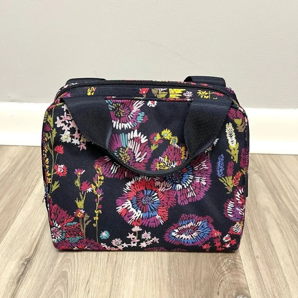 Vera Bradley Midnight‎ Wildflowers Lighten Up Zip Around Cooler Lunch Box Bag